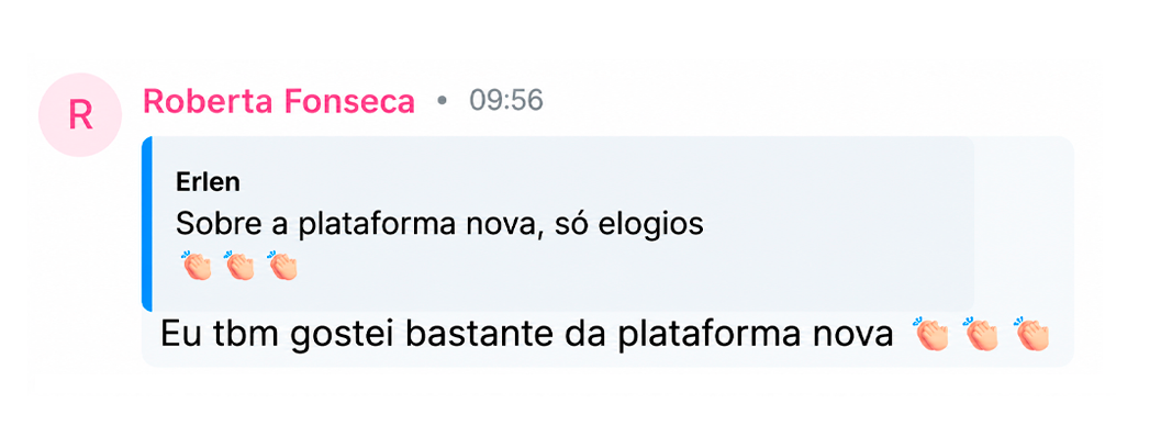 Comentário de aluno sobre a nova plataforma