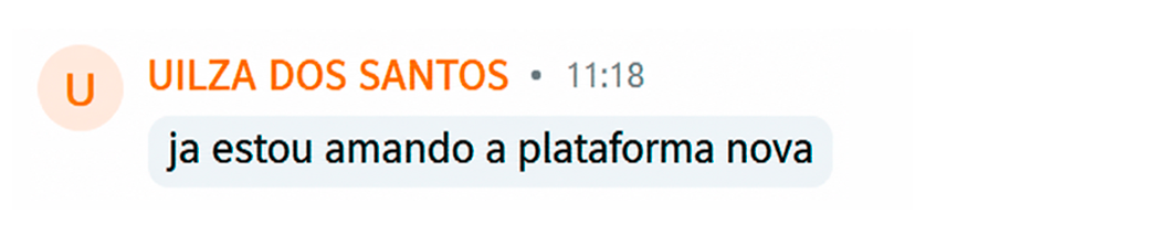Comentário de aluna sobre a nova plataforma